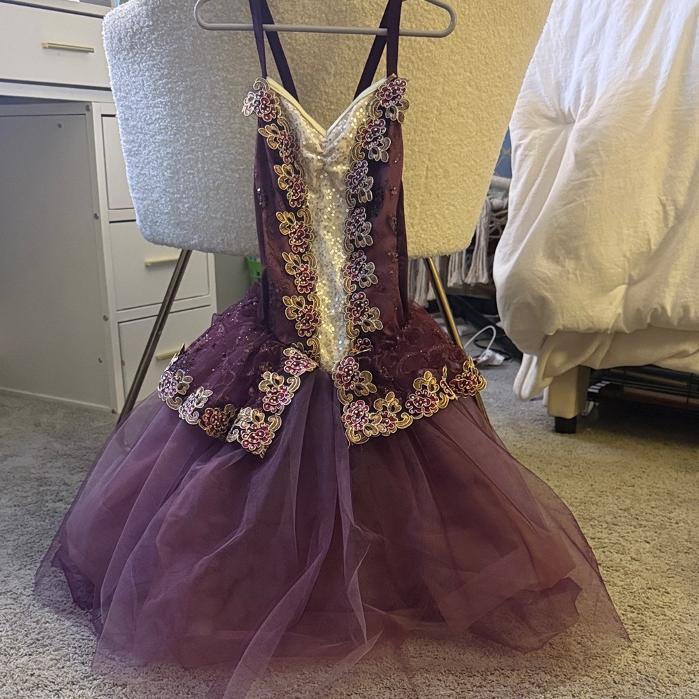 Elegant Purple/Maroon Ballet Costume with Floral Accents